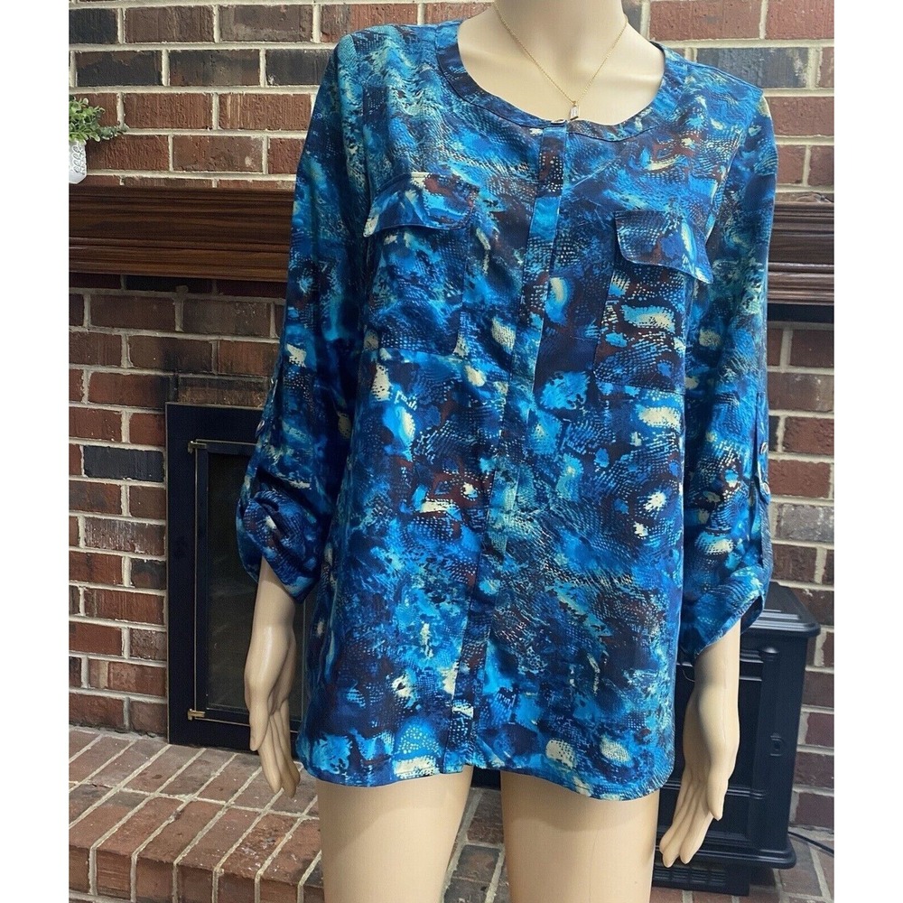 Anne Klein‎ Women's Size M Multicolor 3/4 Sleeve Shirt snake animal print Top - Picture 10 of 16